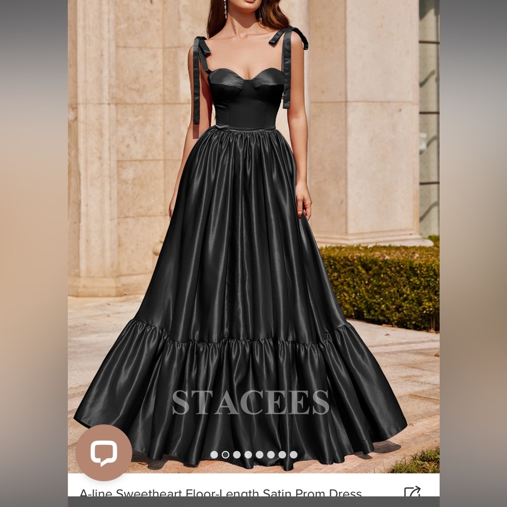Black satin ball gown size 16. Stacees brand black tie/prom dress tags attached